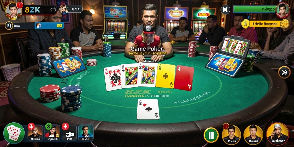 Tampilan gameplay Poker yang seru di 8ZK dengan pemain nyata.