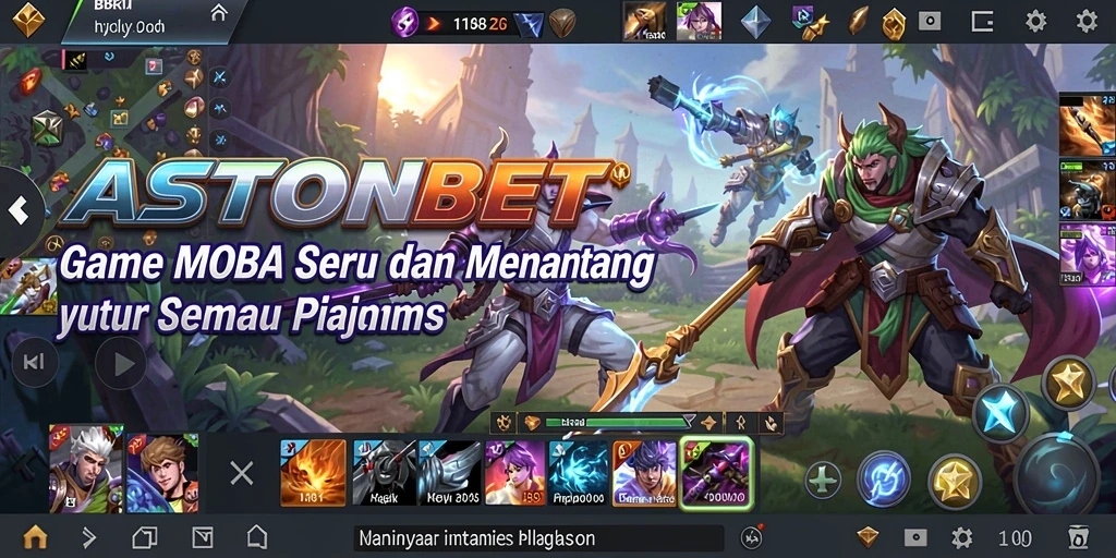 Screenshot gameplay ASTONBET menampilkan aksi seru di pertarungan MOBA.