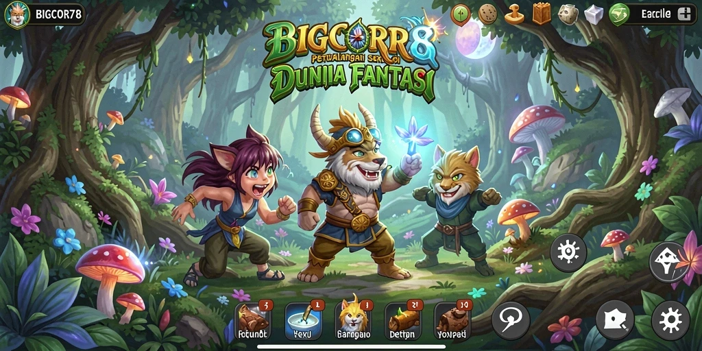 Screenshot menampilkan aksi seru dalam permainan BIGCOR78 di dunia fantasi.