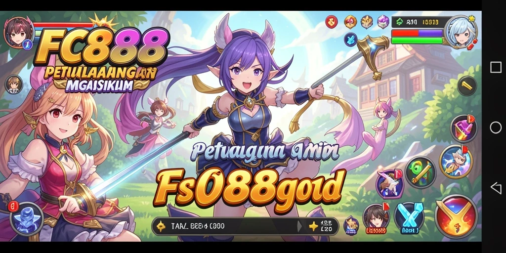 Tampilan gameplay FC888 yang penuh warna dan karakter Anime.