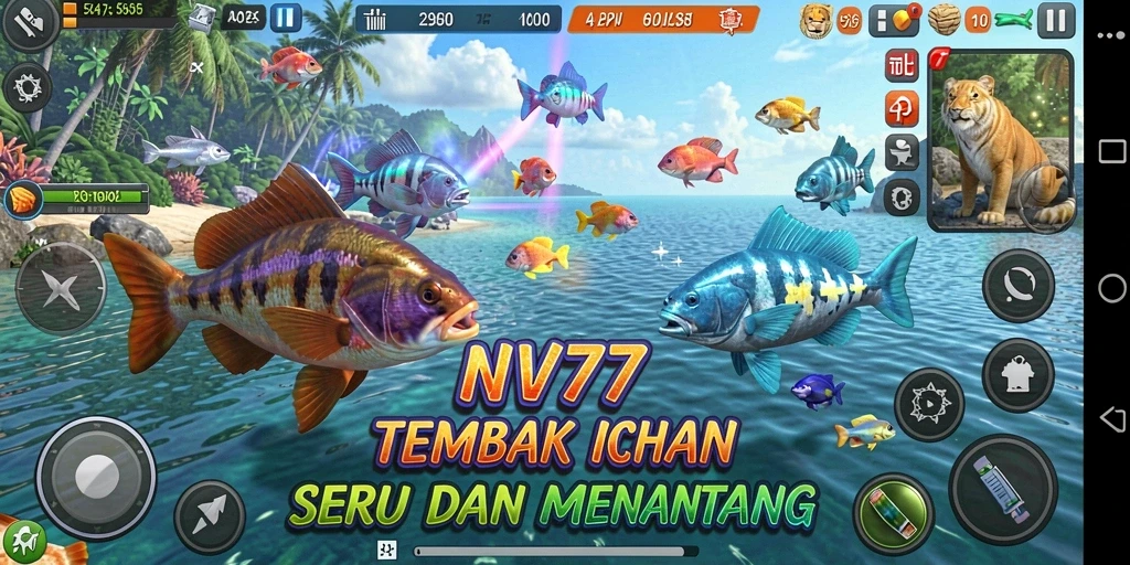 Tampilan gameplay NV77 yang seru dalam aksi tembak ikan.