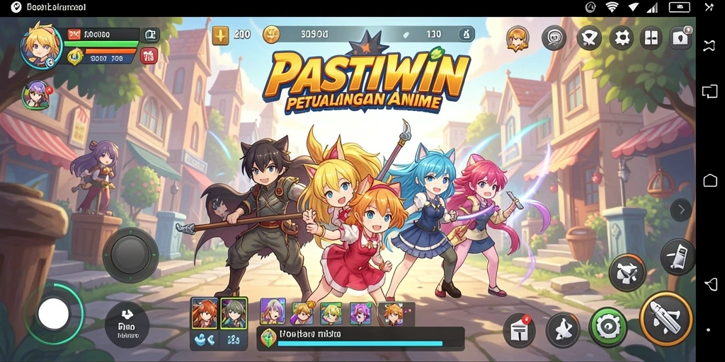 Screenshot utama PASTIWIN menampilkan karakter anime yang sedang bertarung dengan efek visual yang menakjubkan.