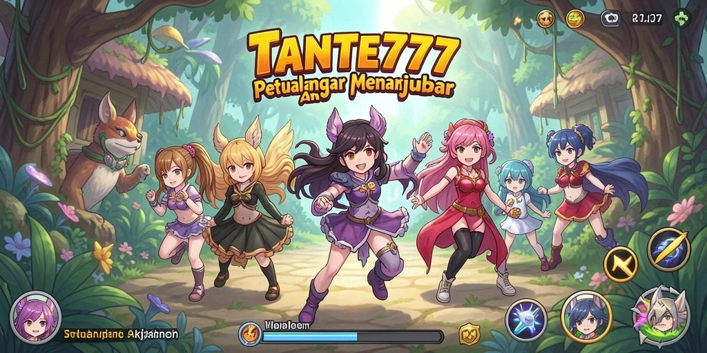 Gameplay TANTE777 yang menampilkan aksi karakter anime bersemangat.
