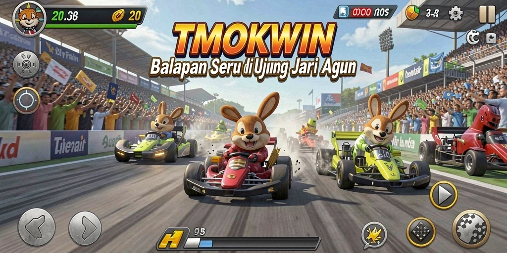 Tangkapan layar TMOKWIN menampilkan aksi balapan yang mendebarkan dan mobil-mobil cepat.